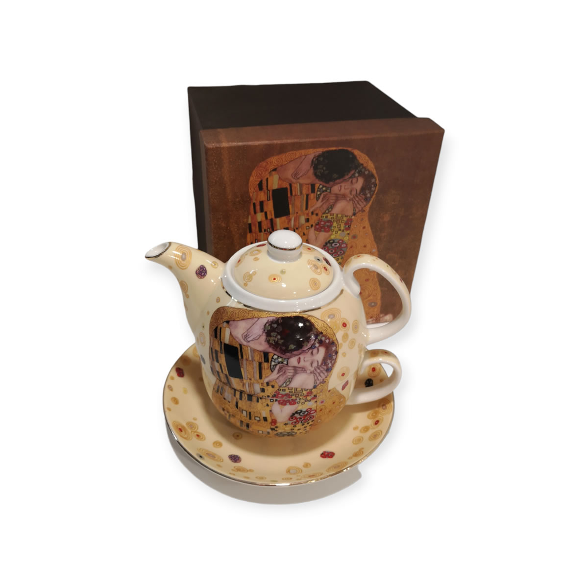 Čajnik s skodelico Klimt Kiss Ecru